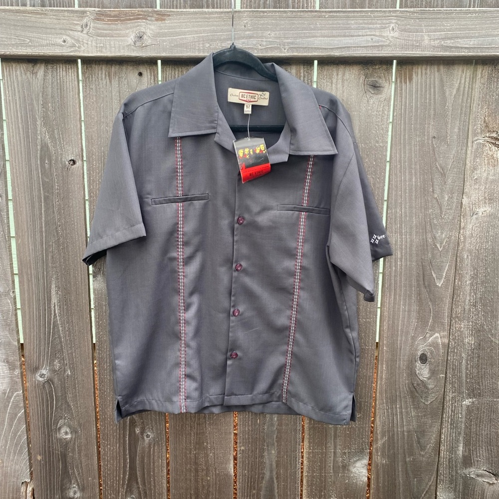 NWT BC Ethic M Sevendust bowling lounge button up mens grey rockabilly retro